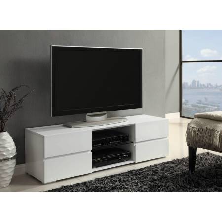 TV Stands High Gloss White TV Stand with Glass Shelf